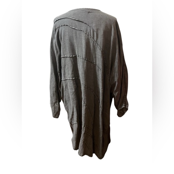 Smock Japan Gray Long Sleeve Midi dress 100% Linen Boho Lagenlook - Picture 3 of 5
